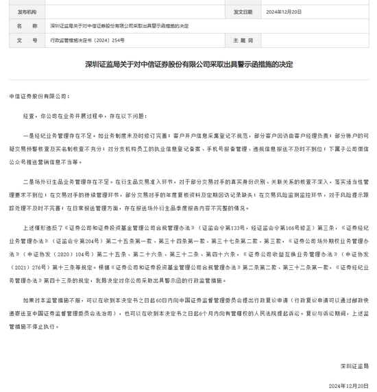 中信证券，被采取监管措施！招商证券、华鑫证券也被点名